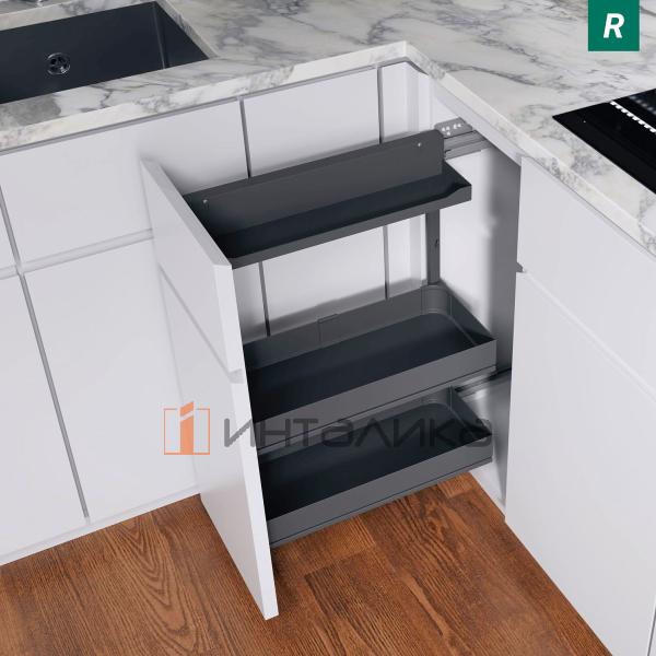 Выдвижной механизм KESSEBOHMER Comfort 400, 2 полки Arena pure + полка для специй, Anti-slip, H654, правый, антрацит – 2