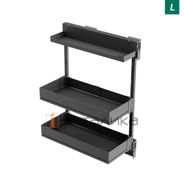 Выдвижной механизм KESSEBOHMER Comfort 400, 2 полки Arena pure + полка для специй, Anti-slip, H654, левый, антрацит – 4