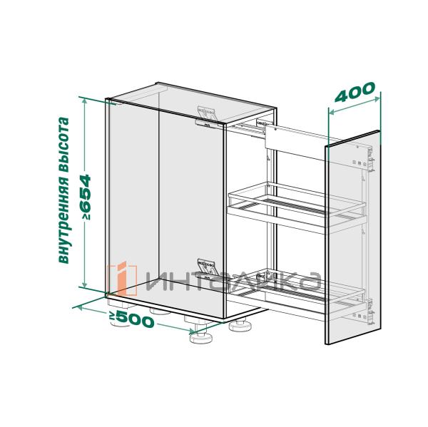 Выдвижной механизм KESSEBOHMER Comfort 400, 2 полки Arena pure + полка для специй, Anti-slip, H654, левый, антрацит – 6