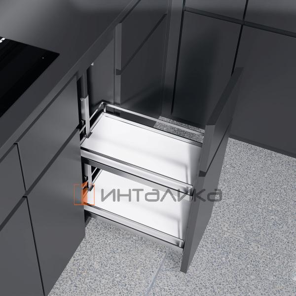 Выдвижной механизм KESSEBOHMER Dispensa Junior 200, 2 полки Arena style с доводчиком на закрывание, Anti-slip, H695-783, белый/хром – 3