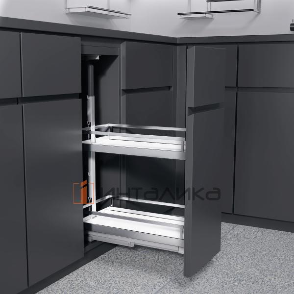 Выдвижной механизм KESSEBOHMER Dispensa Junior 400, 2 полки Arena style с доводчиком на закрывание, Anti-slip, H640-728, белый/хром – 2