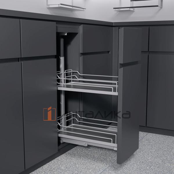 Выдвижной механизм KESSEBOHMER Dispensa Junior 300, 2 полки Arena classic с доводчиком на закрывание, Anti-slip, H695-783, титан – 2