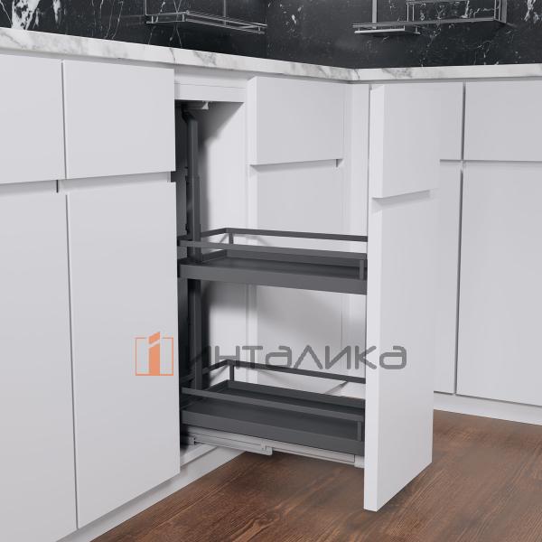 Выдвижной механизм KESSEBOHMER Dispensa Junior 300, 2 полки Arena style с доводчиком на закрывание, Anti-slip, H695-783, антрацит – 2