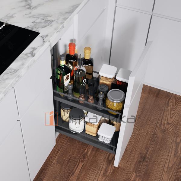 Выдвижной механизм KESSEBOHMER Dispensa Junior 300, 2 полки Arena style с доводчиком на закрывание, Anti-slip, H695-783, антрацит – 3