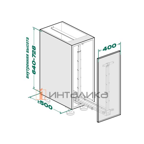 Выдвижной механизм KESSEBOHMER Dispensa Junior 400, 2 полки Arena pure с доводчиком на закрывание, Anti-slip, H640-728, антрацит – 6