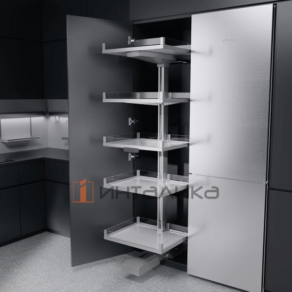 Выдвижной шкаф-колонна KESSEBOHMER Convoy Lavido 600, 5 полок Arena vario с доводчиком на открывание и закрывание, полное выдвижение, Anti-slip, H2100-2199, хром – 2