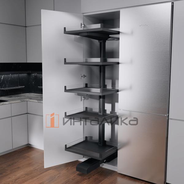 Выдвижной шкаф-колонна KESSEBOHMER Convoy Lavido 600, 5 полок Arena vario с доводчиком на открывание и закрывание, полное выдвижение, Anti-slip, H2100-2199, антрацит – 2