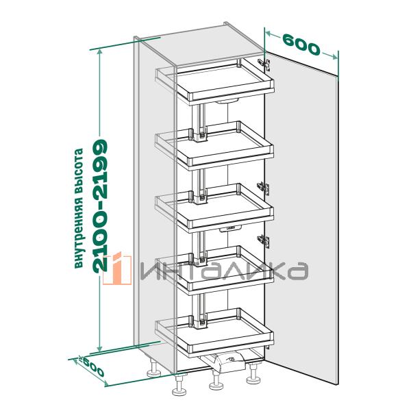 Выдвижной шкаф-колонна KESSEBOHMER Convoy Lavido 600, 5 полок Arena vario с доводчиком на открывание и закрывание, полное выдвижение, Anti-slip, H2100-2199, антрацит – 5