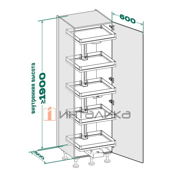 Выдвижной шкаф-колонна KESSEBOHMER Convoy Lavido 600, 5 полок Arena select с доводчиком на открывание и закрывание, полное выдвижение, Anti-slip, H1900-1999, антрацит – 4