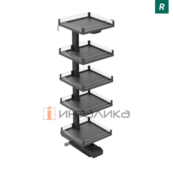 Выдвижной шкаф-колонна KESSEBOHMER Convoy Premio 600, 5 полок Arena vario, с доводчиком, полное выдвижение, Anti-slip, H2100-2199, правый, антрацит – 4