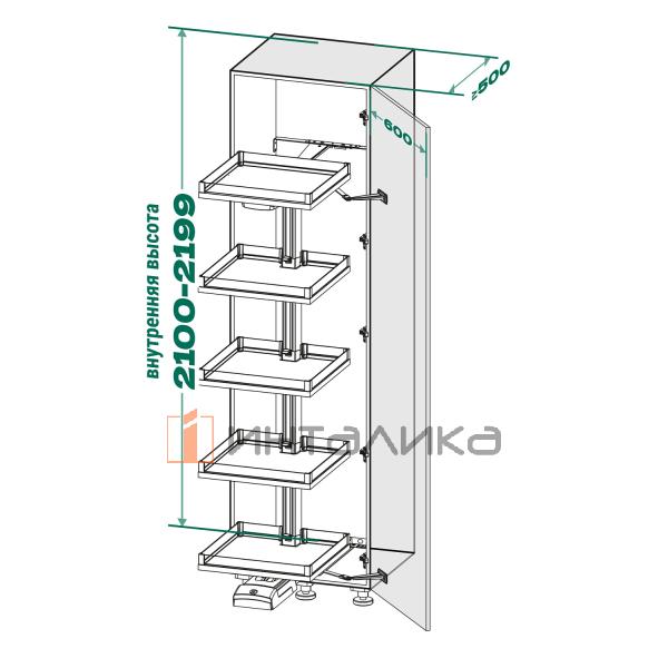 Выдвижной шкаф-колонна KESSEBOHMER Convoy Premio 600, 5 полок Arena vario, с доводчиком, полное выдвижение, Anti-slip, H2100-2199, правый, антрацит – 6