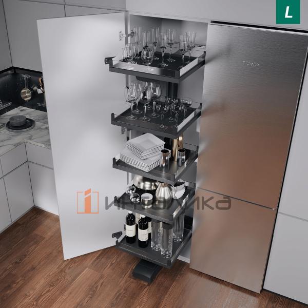 Выдвижной шкаф-колонна KESSEBOHMER Convoy Premio 600, 5 полок Arena vario, с доводчиком, полное выдвижение, Anti-slip, H1900-1999, левый, антрацит – 3