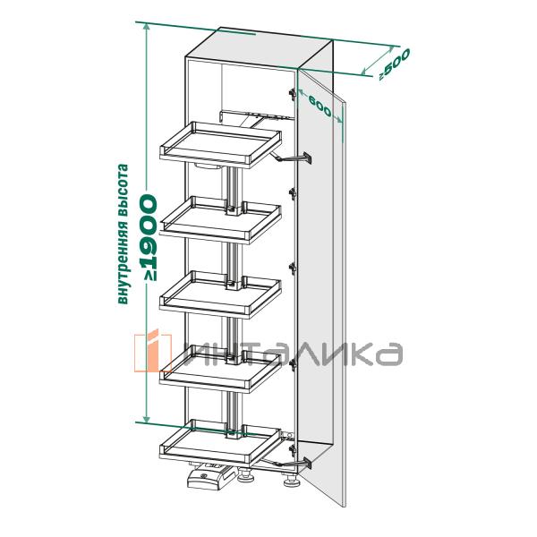Выдвижной шкаф-колонна KESSEBOHMER Convoy Premio 600, 5 полок Arena vario, с доводчиком, полное выдвижение, Anti-slip, H1900-1999, правый, антрацит – 6