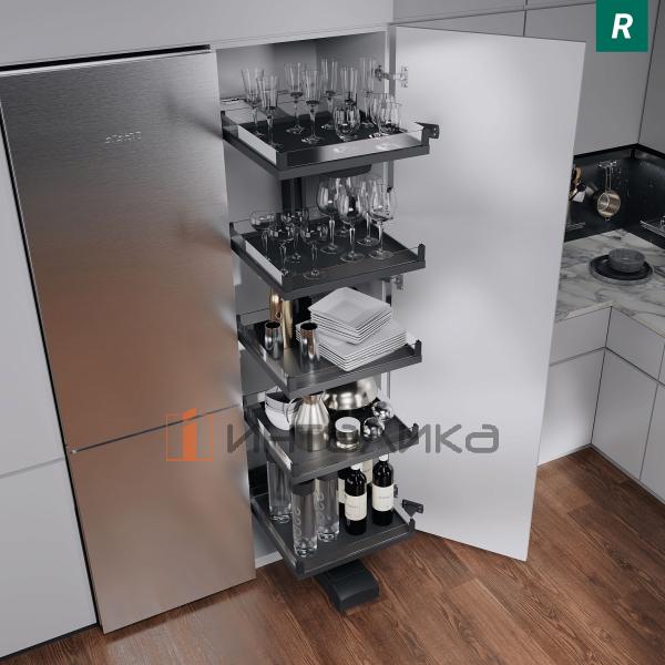 Выдвижной шкаф-колонна KESSEBOHMER Convoy Premio 600, 5 полок Arena vario, с доводчиком, полное выдвижение, Anti-slip, H1900-1999, правый, антрацит – 3