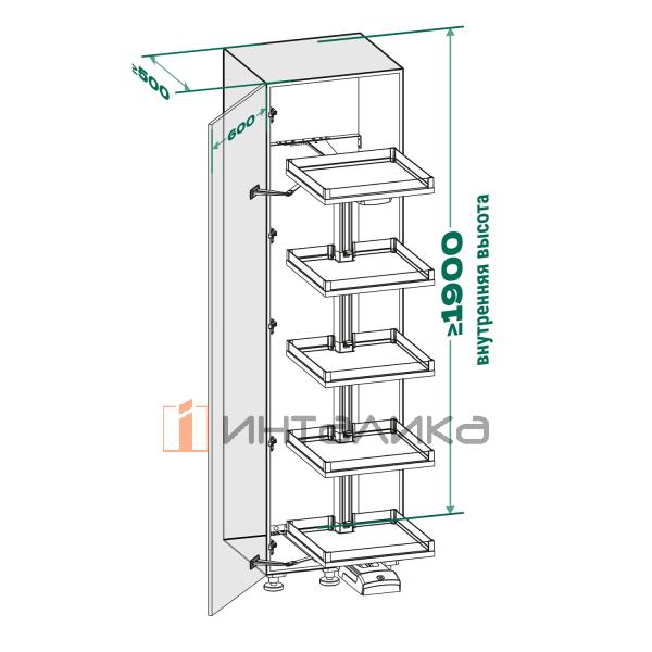 Выдвижной шкаф-колонна KESSEBOHMER Convoy Premio 600, 5 полок Arena select, с доводчиком, полное выдвижение, Anti-slip, H1900-1999, левый, антрацит – 5