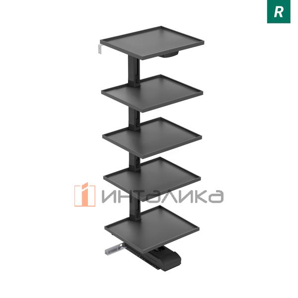 Выдвижной шкаф-колонна KESSEBOHMER Convoy Premio 600, 5 полок Arena select, с доводчиком, полное выдвижение, Anti-slip, H1900-1999, правый, антрацит – 3