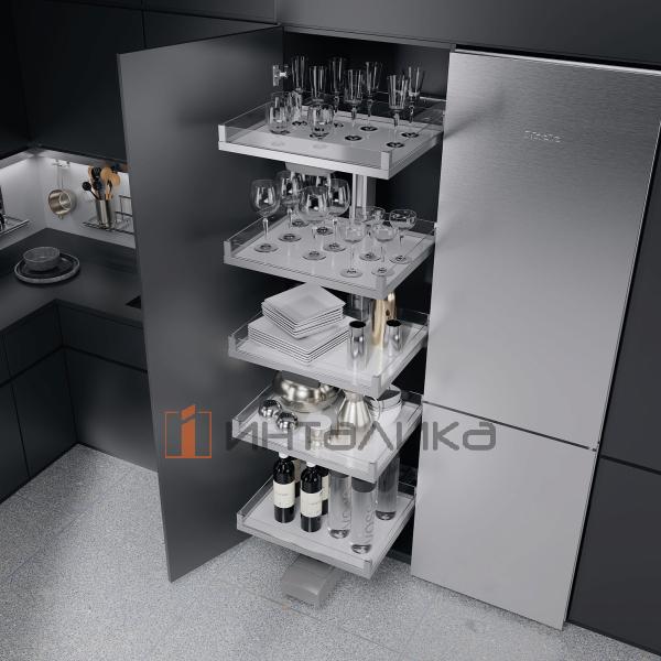 Выдвижной шкаф-колонна KESSEBOHMER Convoy Lavido 450, 5 полок Arena vario с доводчиком на открывание и закрывание, полное выдвижение, Anti-slip, H1900-1999, хром – 5