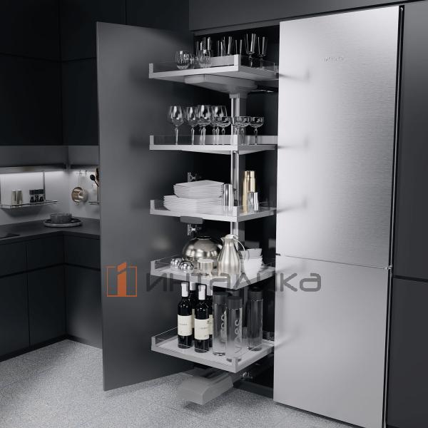 Выдвижной шкаф-колонна KESSEBOHMER Convoy Lavido 450, 5 полок Arena vario с доводчиком на открывание и закрывание, полное выдвижение, Anti-slip, H1900-1999, хром – 3