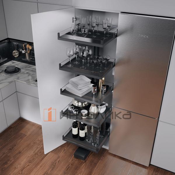 Выдвижной шкаф-колонна KESSEBOHMER Convoy Lavido 450, 5 полок Arena vario с доводчиком на открывание и закрывание, полное выдвижение, Anti-slip, H1900-1999, антрацит – 3