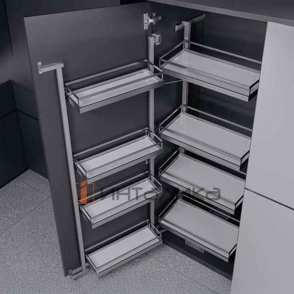 Распашной шкаф-колонна KESSEBOHMER Tandem II 450, 4 полки Arena style с доводчиком на закрывание, Anti-slip, H1100, G56, белый/хром – 2