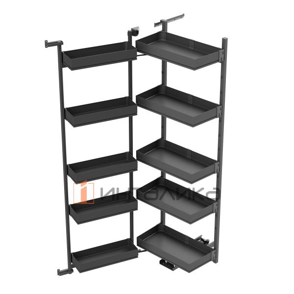 Распашной шкаф-колонна KESSEBOHMER Tandem II 450, 5 полок Arena pure с доводчиком на закрывание, Anti-slip, H1700, G70, антрацит – 3