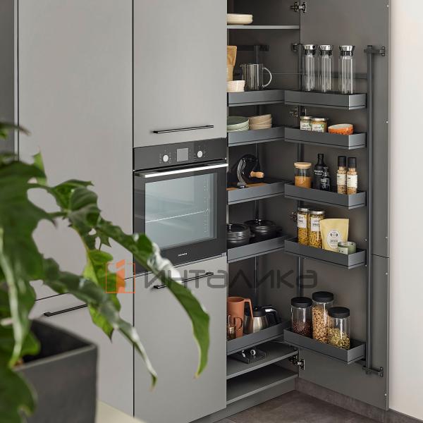 Распашной шкаф-колонна KESSEBOHMER Tandem II 450, 5 полок Arena pure с доводчиком на закрывание, Anti-slip, H1700, G70, антрацит – 2