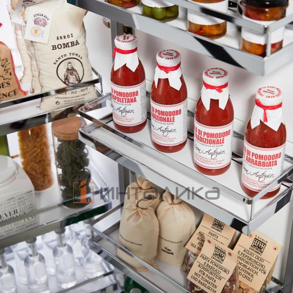 Распашной шкаф-колонна KESSEBOHMER Tandem II 500, 4 полки Arena style с доводчиком на закрывание, Anti-slip, H1100, G56, белый/хром – 6