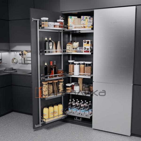 Распашной шкаф-колонна KESSEBOHMER Tandem II 500, 5 полок Arena style с доводчиком на закрывание, Anti-slip, H1700, G70, белый/хром – 2