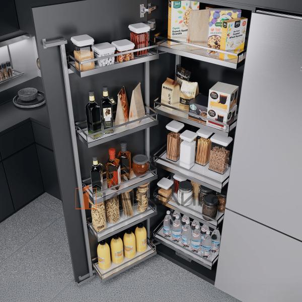 Распашной шкаф-колонна KESSEBOHMER Tandem II 500, 5 полок Arena style с доводчиком на закрывание, Anti-slip, H1700, G70, белый/хром – 3