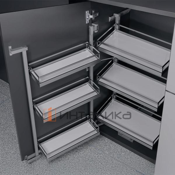 Распашной шкаф-колонна KESSEBOHMER Tandem II 600, 3 полки Arena style с доводчиком на закрывание, Anti-slip, H800, G42, белый/хром – 2