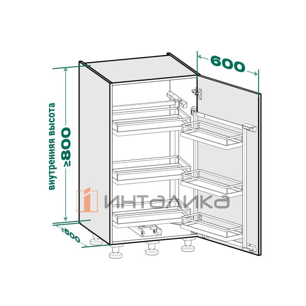 Распашной шкаф-колонна KESSEBOHMER Tandem II 600, 3 полки Arena style с доводчиком на закрывание, Anti-slip, H800, G42, белый/хром – 5