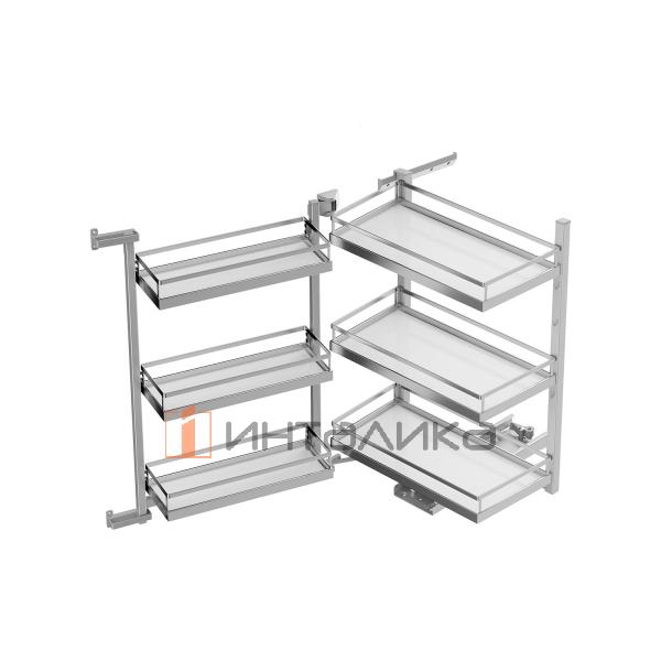 Распашной шкаф-колонна KESSEBOHMER Tandem II 600, 3 полки Arena style с доводчиком на закрывание, Anti-slip, H800, G42, белый/хром – 3