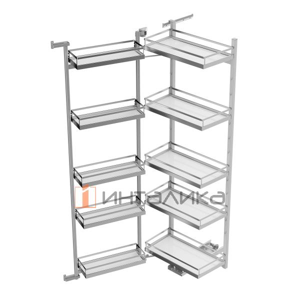 Распашной шкаф-колонна KESSEBOHMER Tandem II 600, 5 полок Arena style с доводчиком на закрывание, Anti-slip, H1700, G70, белый/хром – 4