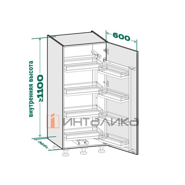 Распашной шкаф-колонна KESSEBOHMER Tandem II 600, 4 полки Arena style с доводчиком на закрывание, Anti-slip, H1100, G56, белый/хром – 5
