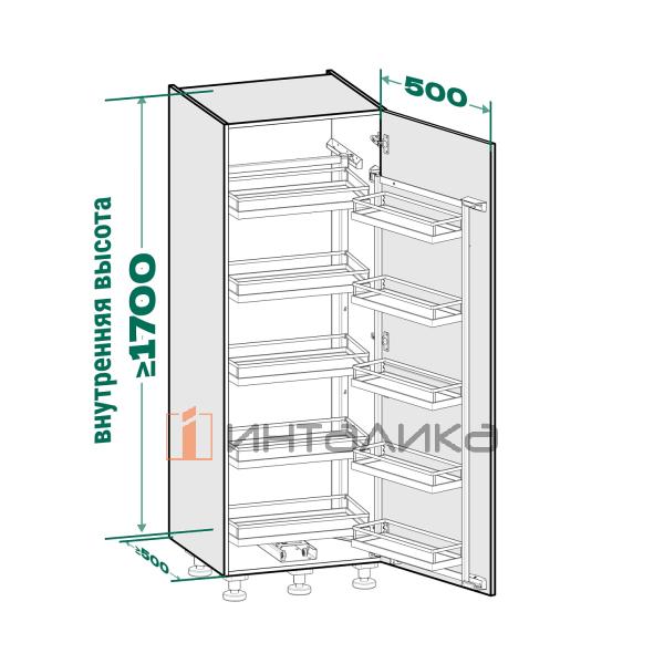 Распашной шкаф-колонна KESSEBOHMER Tandem II 500, 5 полок Arena pure с доводчиком на закрывание, Anti-slip, H1700, G70, антрацит – 6