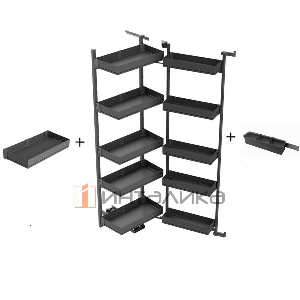 Распашной шкаф-колонна KESSEBOHMER Tandem II - YOU 600, 5 полок Arena pure, набор Youboxx №3, Anti-slip, H1700, антрацит – 2