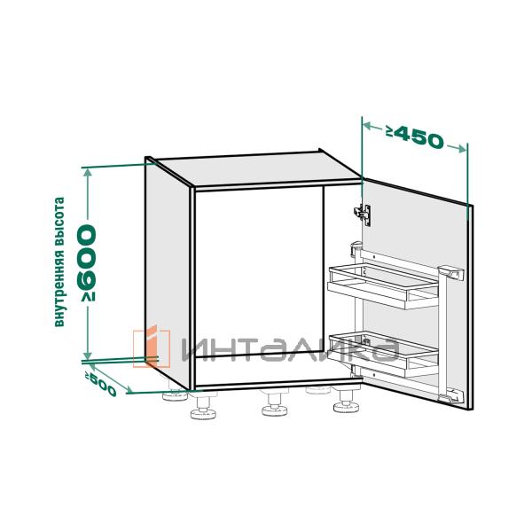 Распашной шкаф-колонна KESSEBOHMER Tandem Side 450, 2 полки Arena pure, Anti-slip, H600, G25, антрацит – 4