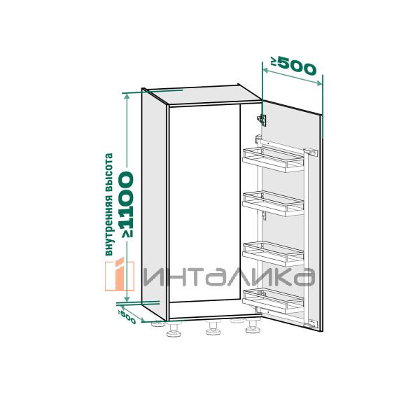 Распашной шкаф-колонна KESSEBOHMER Tandem Side 500, 4 полки Arena style, Anti-slip, H1100, G25, белый/хром – 4