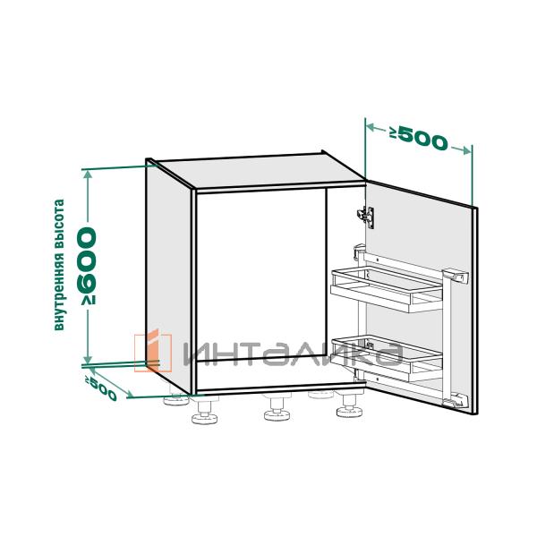 Распашной шкаф-колонна KESSEBOHMER Tandem Side 500, 2 полки Arena style, Anti-slip, H600, G25, белый/хром – 4