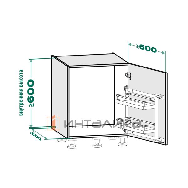 Распашной шкаф-колонна KESSEBOHMER Tandem Side 600, 2 полки Arena style, Anti-slip, H600, G25, белый/хром – 5