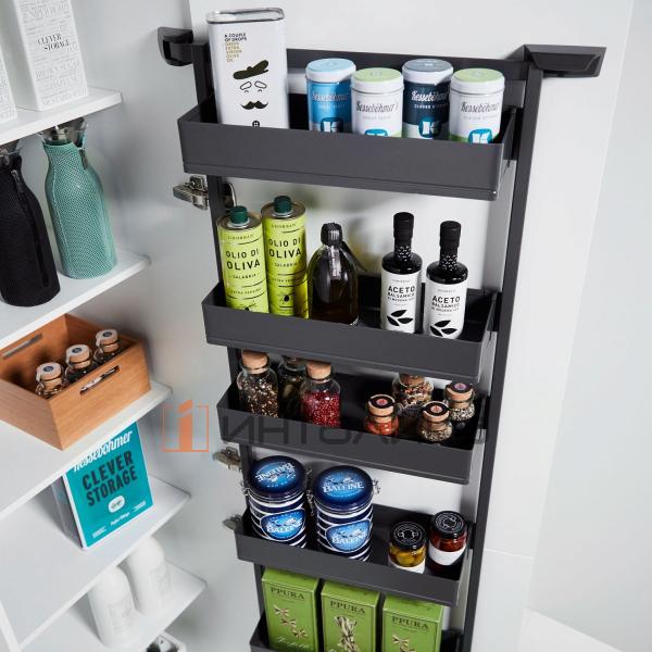 Распашной шкаф-колонна KESSEBOHMER Tandem Side 500, 5 полок Arena pure, Anti-slip, H1700, G25, антрацит – 3