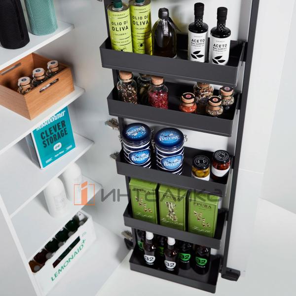 Распашной шкаф-колонна KESSEBOHMER Tandem Side 500, 5 полок Arena pure, Anti-slip, H1700, G25, антрацит – 2