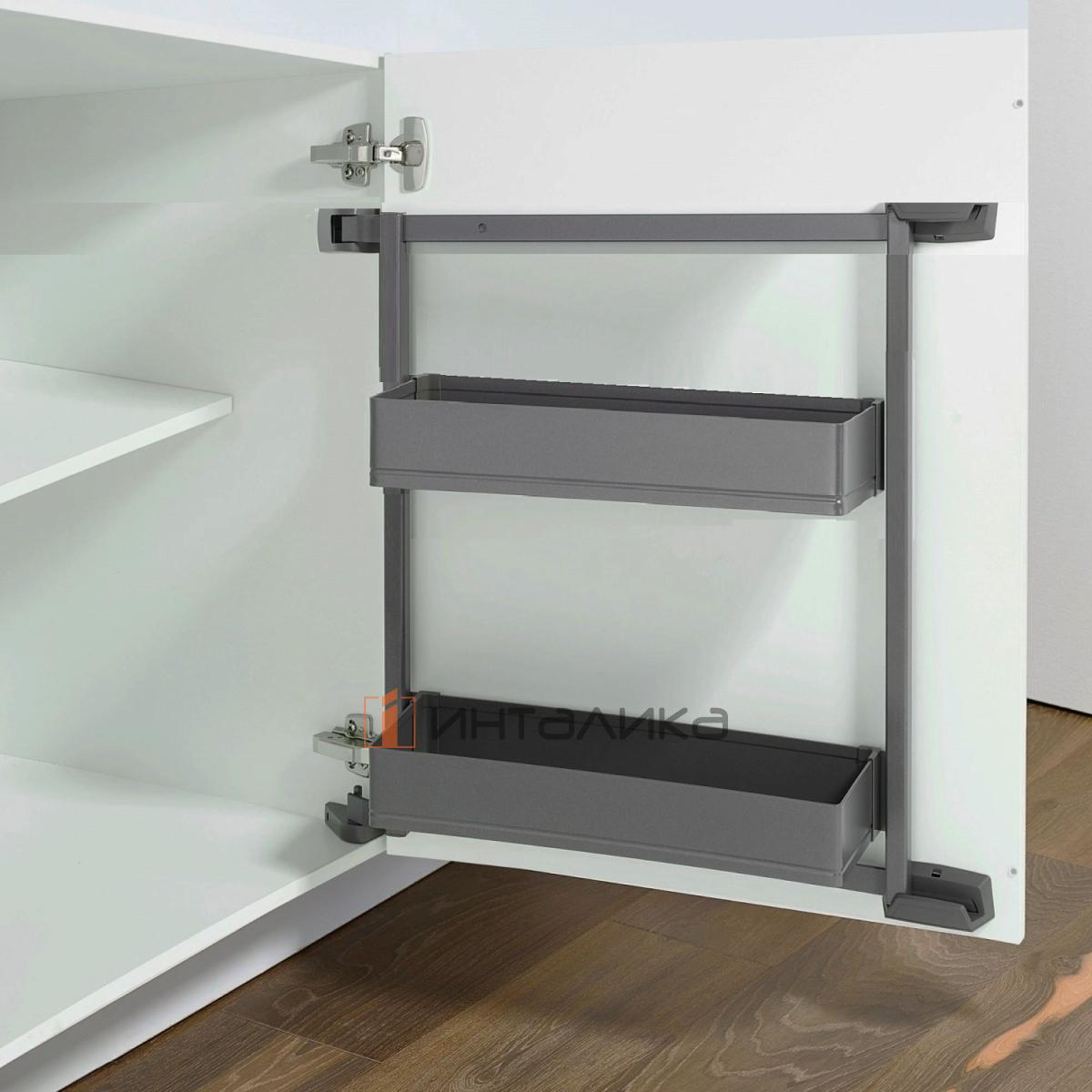 Распашной шкаф-колонна KESSEBOHMER Tandem Side 500, 2 полки Arena pure, Anti-slip, H600, G25, антрацит