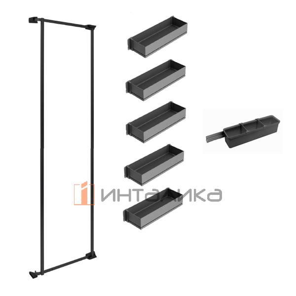 Распашной шкаф-колонна KESSEBOHMER Tandem Side -YOU 600, 5 полок Arena pure, Anti-slip, набор Youboxx №3, H1700, G20, антрацит – 2