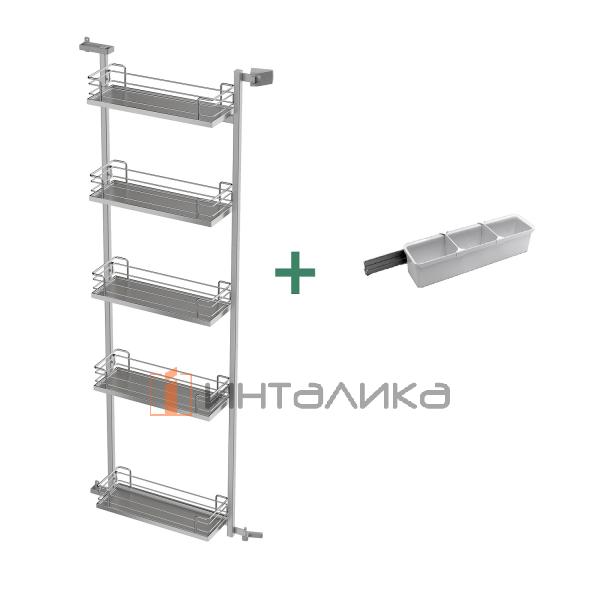 Распашной шкаф-колонна KESSEBOHMER Tandem Side -YOU 600, 5 полок Arena classic, Anti-slip, набор Youboxx №3, H1700, G20, хром – 2