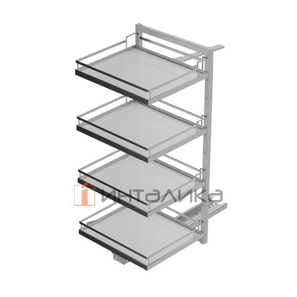 Распашной шкаф-колонна KESSEBOHMER Tandem Solo 600, 4 полки Arena style с доводчиком на закрывание, Anti-slip, H1300, G100, белый/хром – 3