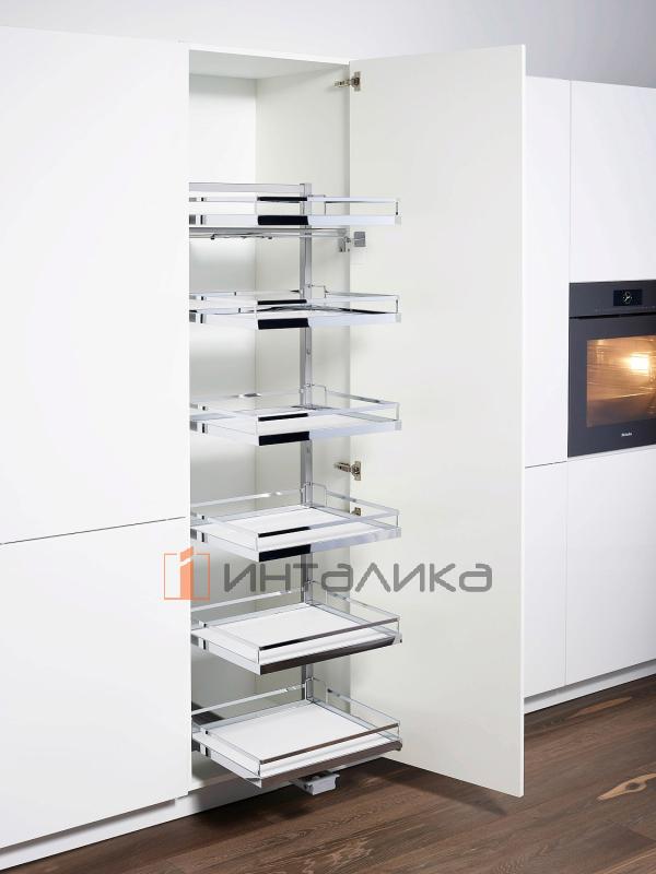 Распашной шкаф-колонна KESSEBOHMER Tandem Solo 600, 6 полок Arena style с доводчиком на закрывание, Anti-slip, H1800, G100, белый/хром – 3