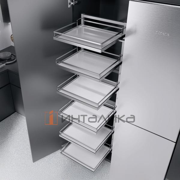 Распашной шкаф-колонна KESSEBOHMER Tandem Solo 600, 6 полок Arena style с доводчиком на закрывание, Anti-slip, H1800, G100, белый/хром – 2