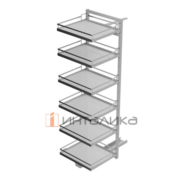 Распашной шкаф-колонна KESSEBOHMER Tandem Solo 600, 6 полок Arena style с доводчиком на закрывание, Anti-slip, H1800, G100, белый/хром – 4