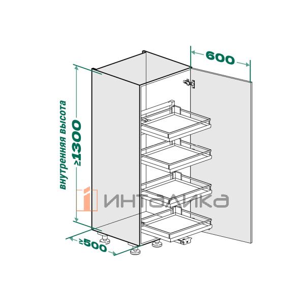 Распашной шкаф-колонна KESSEBOHMER Tandem Solo 600, 4 полки Arena pure с доводчиком на закрывание, Anti-slip, H1300, G100, антрацит – 6